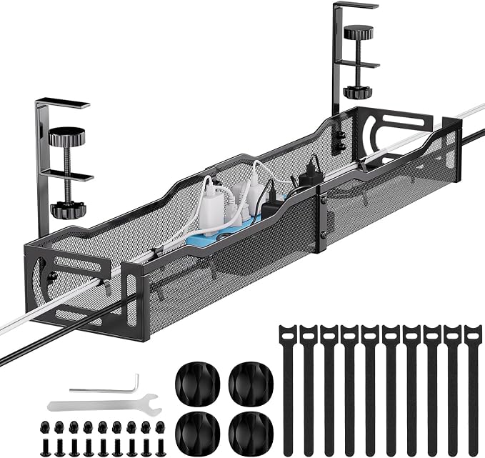 Cable Management, Cable Tray | No Drill Under Desk Cable Management Tray by Unknown