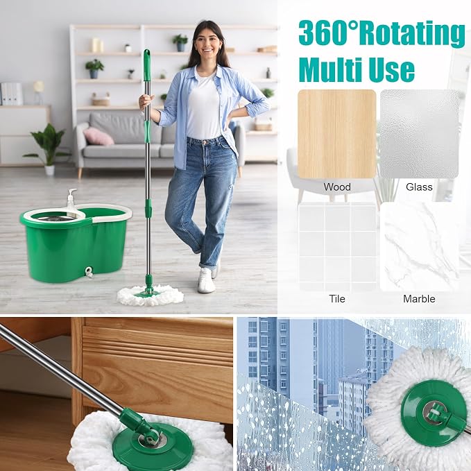 Spin Mop and Bucket with Wringer Set, 3 Microfiber Mop Heads - Image 6
