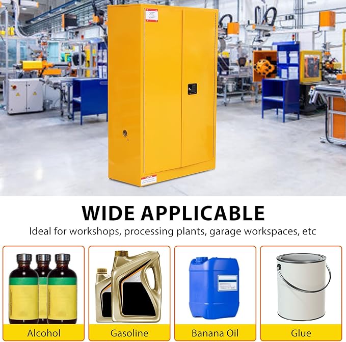 45 Gal Flammable Safety Cabinet, 43" x 18" x 65" Galvanized Steel Industrial Flammable Liquid Storage Cabinet with Adjustable Shelves, Fireproof Double-Wall Design, Manual Close Doors