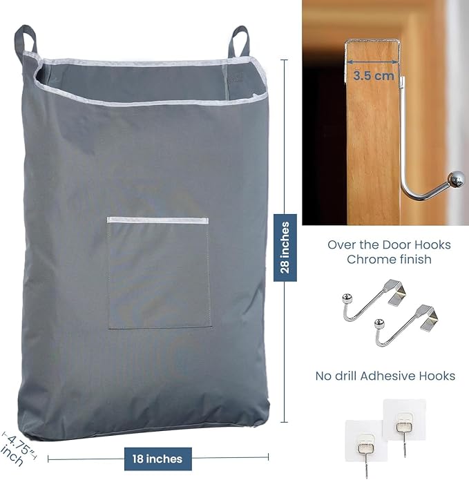 TFLC Over the Door Hanging Laundry hamper bag, 18x4.75x28" - Image 2