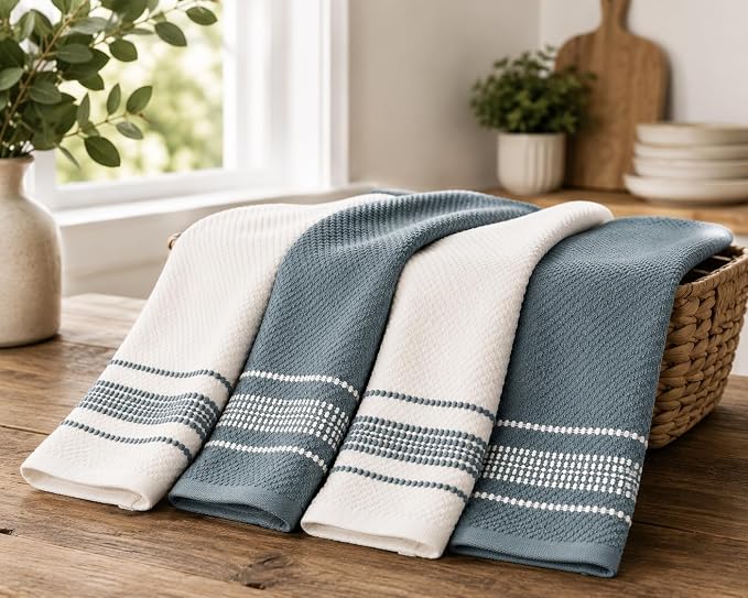 Kitchen Towels, Cotton Soft Large 18 x 28 Dobby Weave Super Absorbent Tea - Image 3