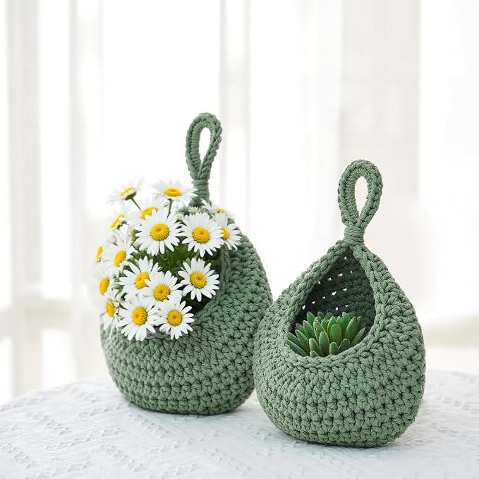 Honeydak 3 Hanging Baskets, Sage Green, Cotton Rope - Image 5