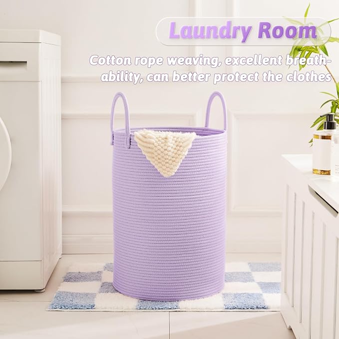 Artfeel Laundry Basket, Woven Cotton Rope Laundry Hamper, 60L - Image 5