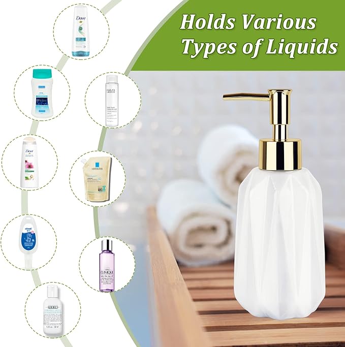 14OZ Hand Soap Dispenser for Bathroom and Kitchen, Ceramic | Refillable Hand - Image 6