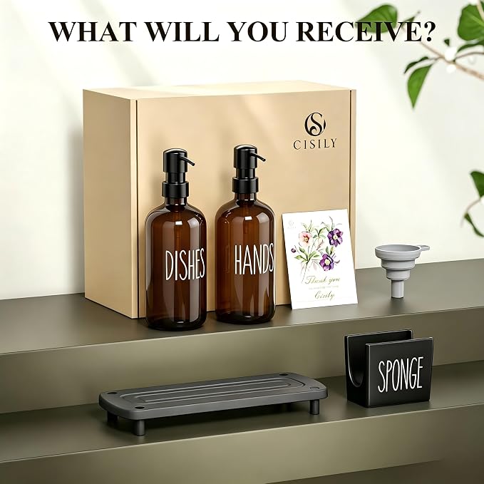 Cisily Amber Kitchen Soap Dispenser Set - Image 7