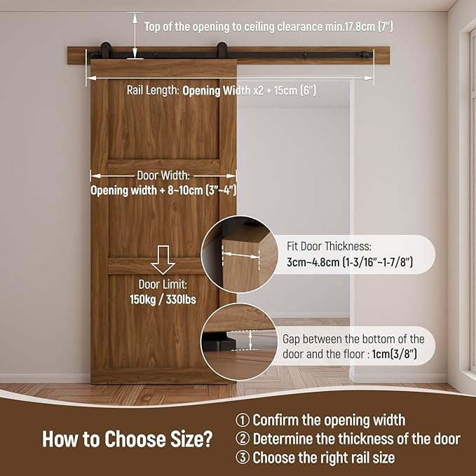CCJH 9.6FT Sliding Barn Door Hardware Kit, Heavy Duty, Smoothly and Silently, Easy to Install, Fit 57.6" Width Single Door Panel, T-Shaped Style Black
