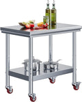 Jocisland 24" x 36" Stainless Steel Table for Prep & Work with Wheels, Adjustable Under Shelf & Safe Design for Restaurant, Home and Outdoor