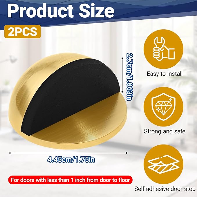 Self Adhesive Door Stoppers, Stainless Steel No Drill Rubber Floor Door Stop - Image 2