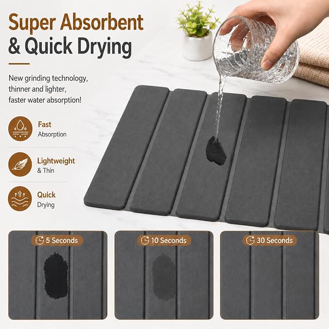Stone Dish Drying Mat for Kitchen Counter, Thin & Light Quick Dry Stone Dishes - Image 3