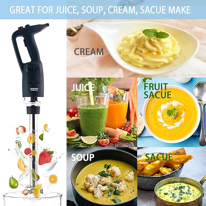 16 in Heavy Duty Immersion Blender Handheld Kitchen, Hand Blenders for Kitchen, Commercial Mixer Electric, 500W Removable Shaft 2500rpm to 15000rpm, Emulsifier Blender Handheld