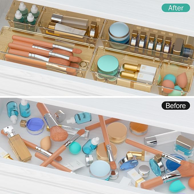 12 Pack Clear Drawer Organizer Set, Drawer Storage Trays, Storage Bins | - Image 4