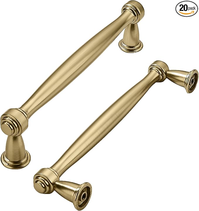 khtumeware 20 Pack 5 Inch(128mm) Brushed Brass Cabinet Pulls Satin Brass Kitchen Cabinet Handles Kitchen Cabinet Hardware for Cupboard Drawer Handles Dresser Pulls