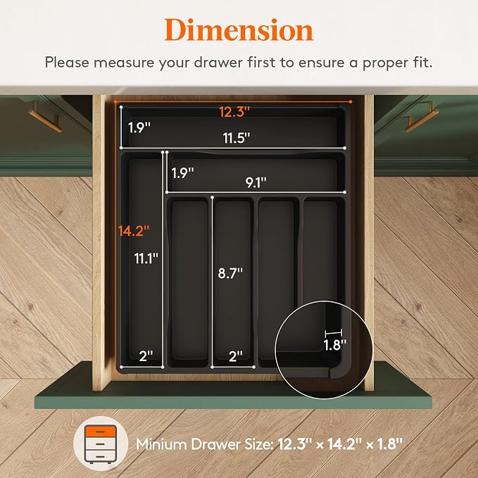 Lifewit Silverware Drawer Organizer Tray, Cutlery Storage - Image 2