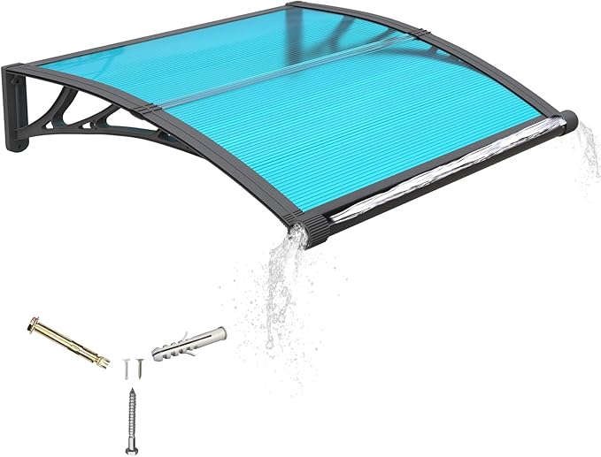 Awning for Door Entrance with Drainage Sink,40x48 Inch Awnings for Doors,Window Canopy Exterior with Plastic Steel Bracket,Polycarbonate Cover,UV,Rain,Snow Protection for House,Porch,Patio,Deck