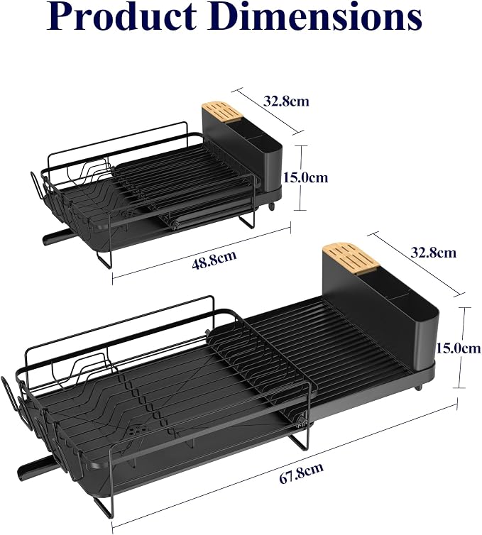 Kitsure Extendable Dish Drying Rack, 19.2"-26.7" L x 12.9" W, Anti-Rust Dish - Image 4