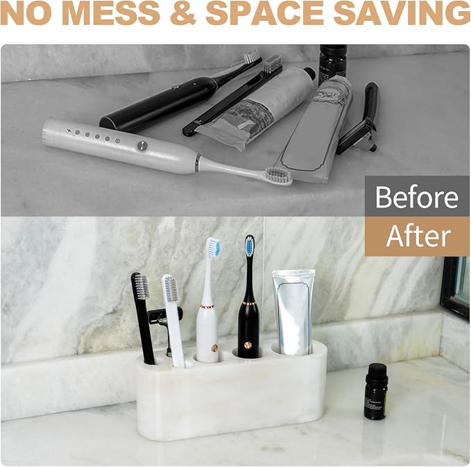BCS Toothbrush Holder for Bathrooms, 6 Slots Marble Toothbrush and Toothpaste - Image 9