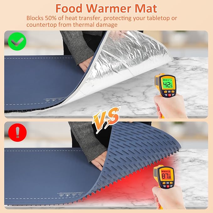 OcePor Warming Mat for Food,(XXL 36"x16") Electric Warming Tray,Extra Large Food Warmer Mat,Warming Pads for Food,Portable Heating Mat for Buffet,Parties,Buffets Party (Blue + Heat Insulation Pad)