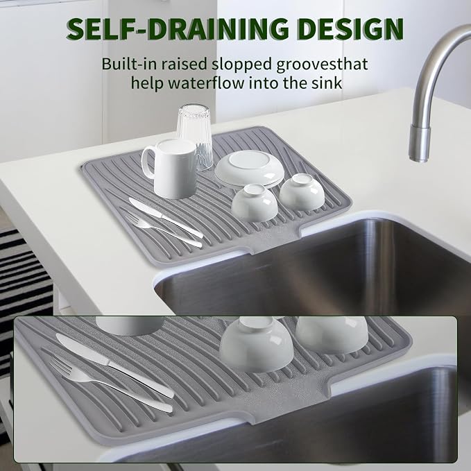 Silicone Dish Drying Mat for Kitchen Counter, Hangable & Roll-Up for - Image 6
