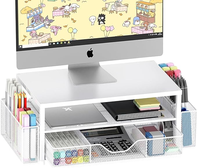 Desk Organizer and Accessories, 2-Tier Computer Monitor Stand Riser by OPNICE