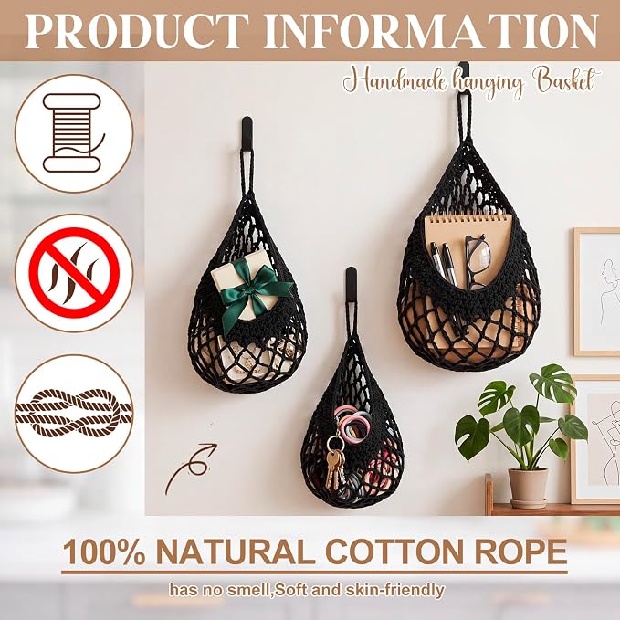 Honeydak 3 Hanging Baskets, Cotton Rope - Image 3