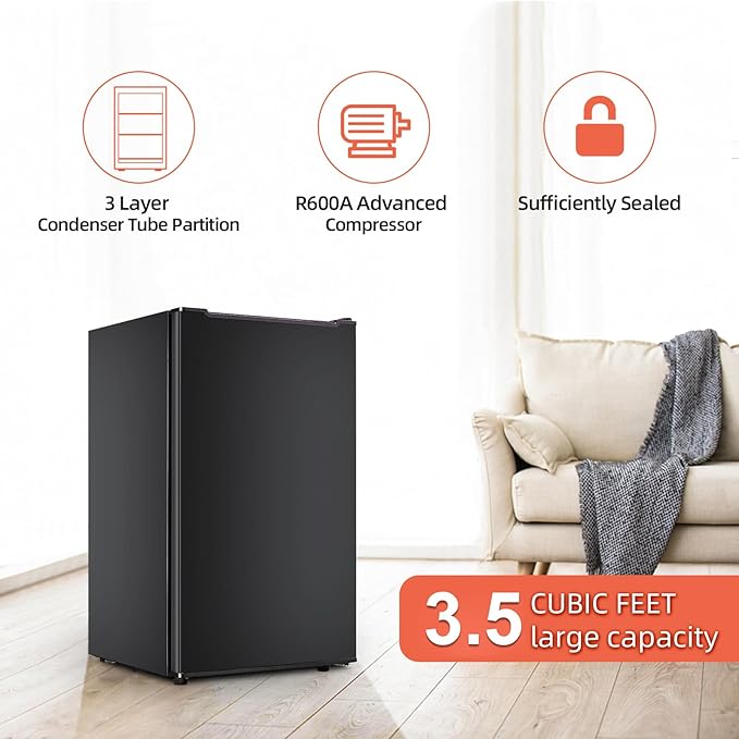 Black Upright freezer 3.5 Cu.ft, Compact Mini Freezer with Stainless Steel Reversible Door, 3 Adjustable Thermostat(23°F to -13°F), Quiet Stand Up Freezer for Apartment/Bedroom