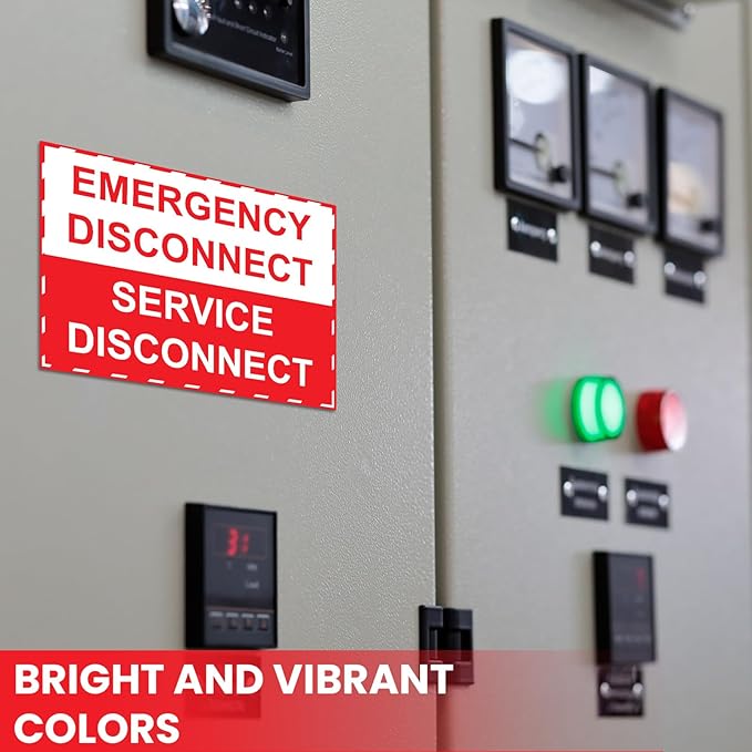 LEIFIDE 20 Pack NEC Compliant Emergency Disconnect Sticker 5"x 3.5" Emergency Disconnect Service Warning Sticker Shut Off Sign Uv-Resistant Electric Panel Labels Vinyl Waterproof for Indoor Outdoor