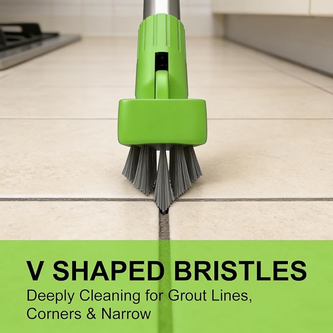 2 Pack Grout Brush with Long Handle, Swivel Cleaning Grout Line Scrubber - Image 2
