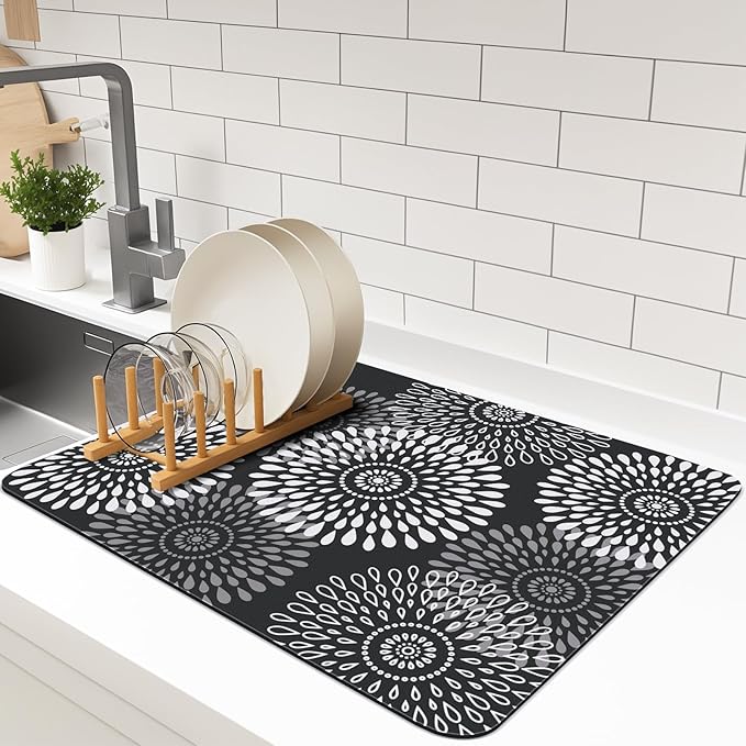 Dish Drying Mat Absorbent Kitchen Counter Mat Rubber Backing Draining Mat | by LuxStep