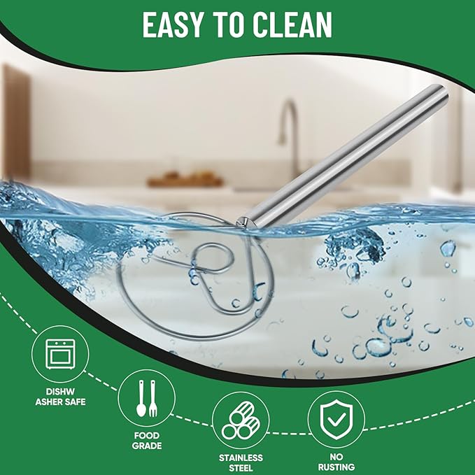 Danish Dough Whisk Stainless Steel Hook Dutch Bread Mixer Hand Tool for Sourdough Baking Making Blending Pastry Pizza