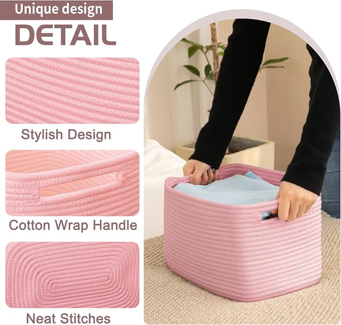 OIAHOMY 4 Pack Storage Baskets for Organizing 15L Cube Storage Bins Pink - Image 3