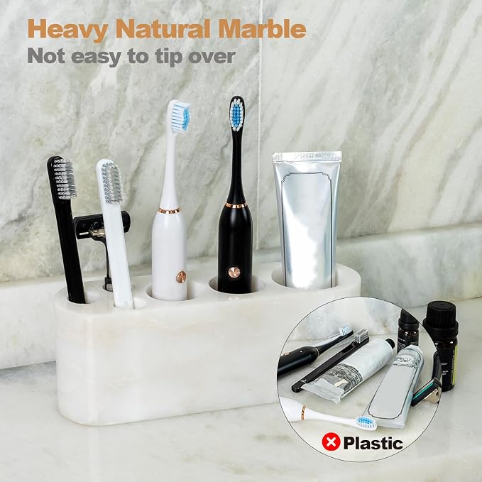 BCS Toothbrush Holder for Bathrooms, 6 Slots Marble Toothbrush and Toothpaste - Image 6