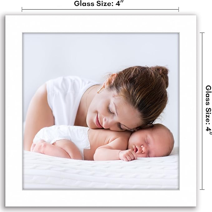 Americanflat 4x4 Picture Frame with Shatter-Resistant Glass - Streamline Collection - Thin Border Square Frame for Tabletop and Wall Display - Hanging Hardware and Easel Stand Included - White