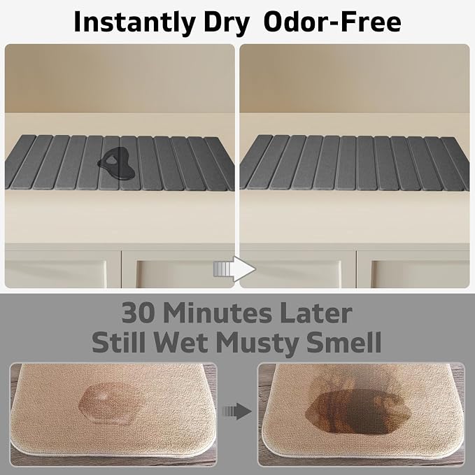Foldable Stone Dish Drying Mat, 2 Pack Super Absorbent Diatomaceous Earth Bath - Image 2