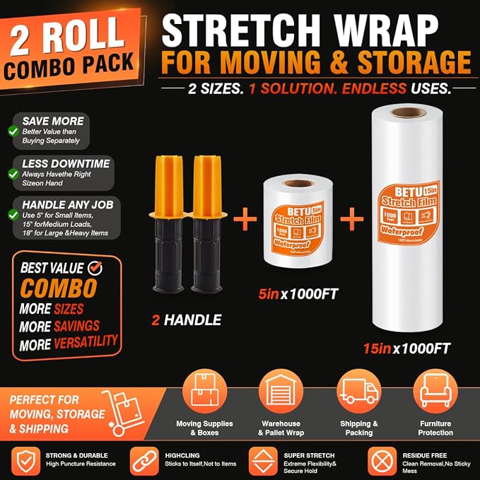 Stretch Film Shrink Wrap Flexible Moving Kit x 1000 Ft - Image 3