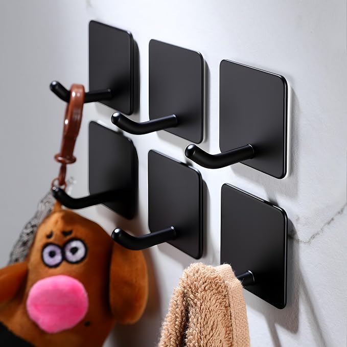 6 Pack Towel Hooks for Hanging, Adhesive Hooks Stick on Wall for Bathroom - Image 6