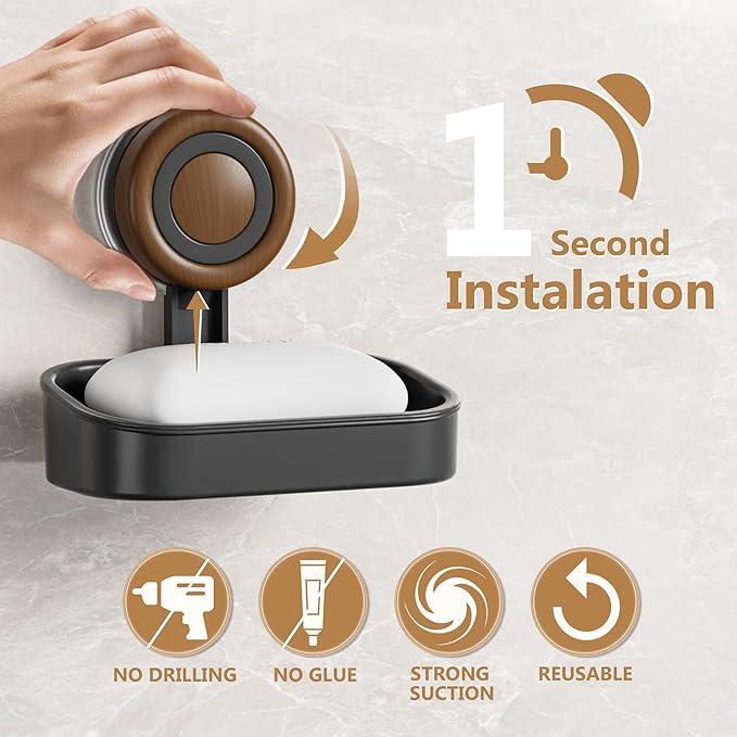 Double Layer Soap Dish for Shower 2 Pack, Wall Mounted Bar Soap Holder Suction Cup 2 Layer Self Draining Soap Case Sponge Holder for Shower Bathroom, Tub and Kitchen Sink, Black