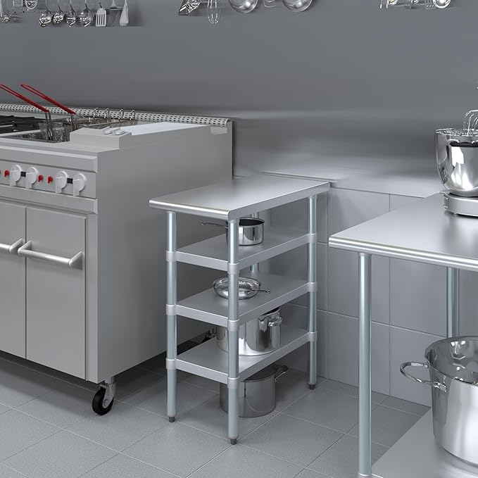 30 in. x 15 in. Stainless Steel Work Table with Three Bottom Shelves | NSF Kitchen Prep Table | Utitly Metal Table