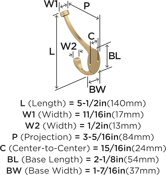 Amerock Adare Double Prong Champagne Bronze Wall-Mounted Hook | Decorative wall - Image 4