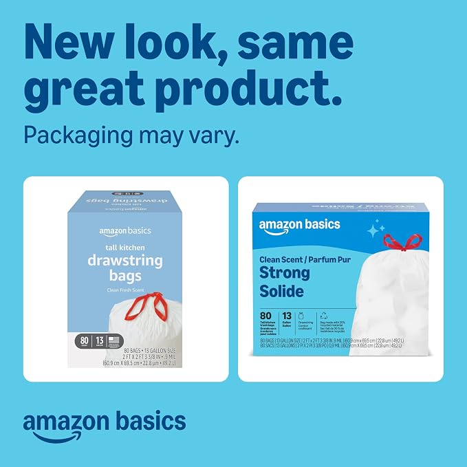 Amazon Basics Tall Kitchen Drawstring Trash Bags, Clean Fresh Scent, 13 Gallon - Image 2