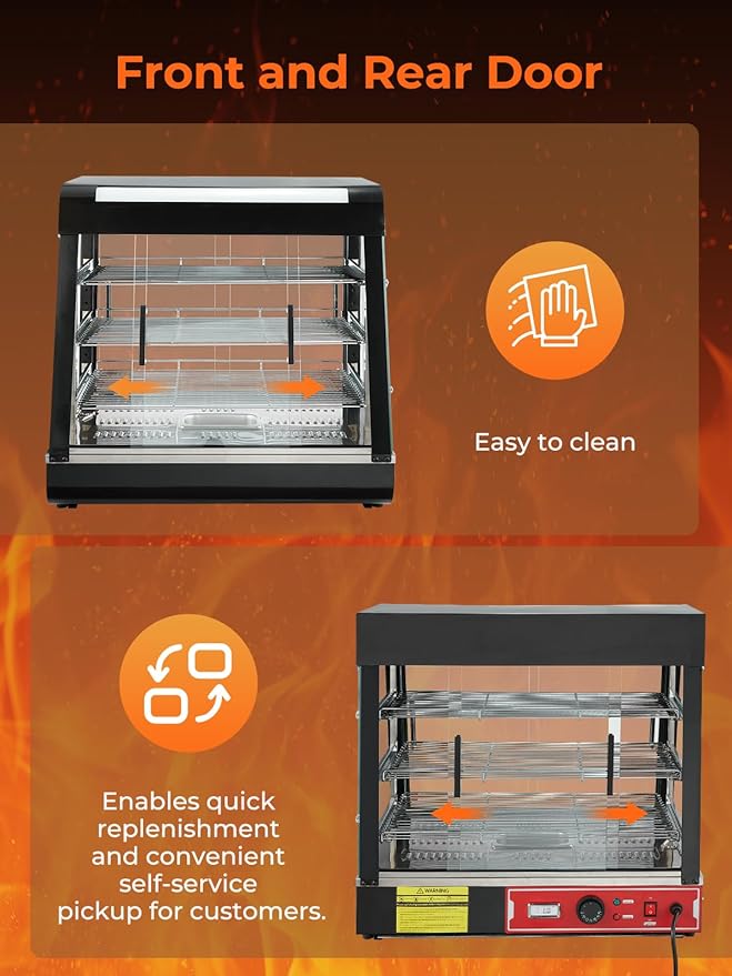 Commercial Food Warmer 26", 3-Tier Heated Display Case w/LED Light and Adjustable Thermostat, Removable Shelves, Countertop Pizza Pastry Warmer for Buffet Restaurant Bakery 1200W