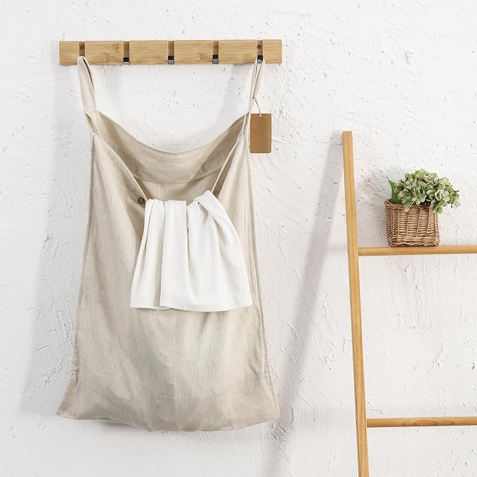 Linen Hanging Laundry Bag, 100% Linen Over The Door Laundry Hamper - Image 4