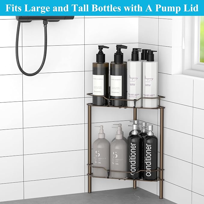 HuggieGems Metal Floor Standing Corner Shower Caddy, 2 Tier - Image 3