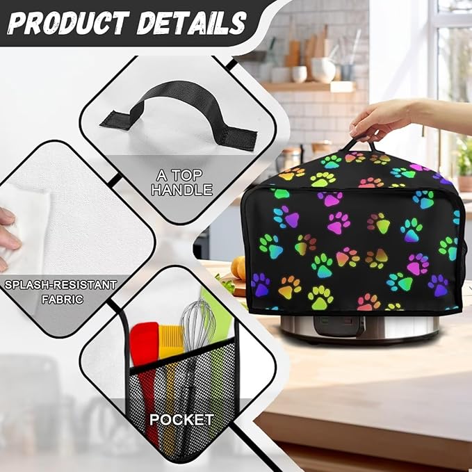 Colorful Dog Paws Slow Cooker Bag - Compatible with 6-8 Quart Oval Slow Cooker - Easy to Fold