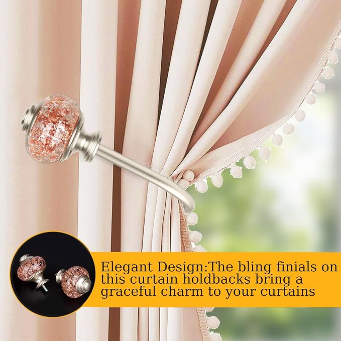 USFOOK Rose Gold Curtain Holdbacks, Decorative Drapery Tiebacks, 1 Pair | - Image 2