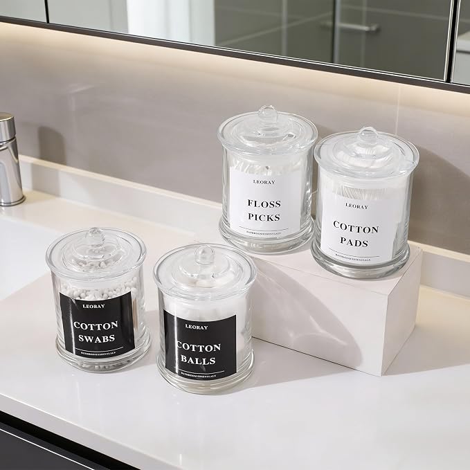 LEORAY 4 Pack Glass Qtip Holder Dispenser - Image 8