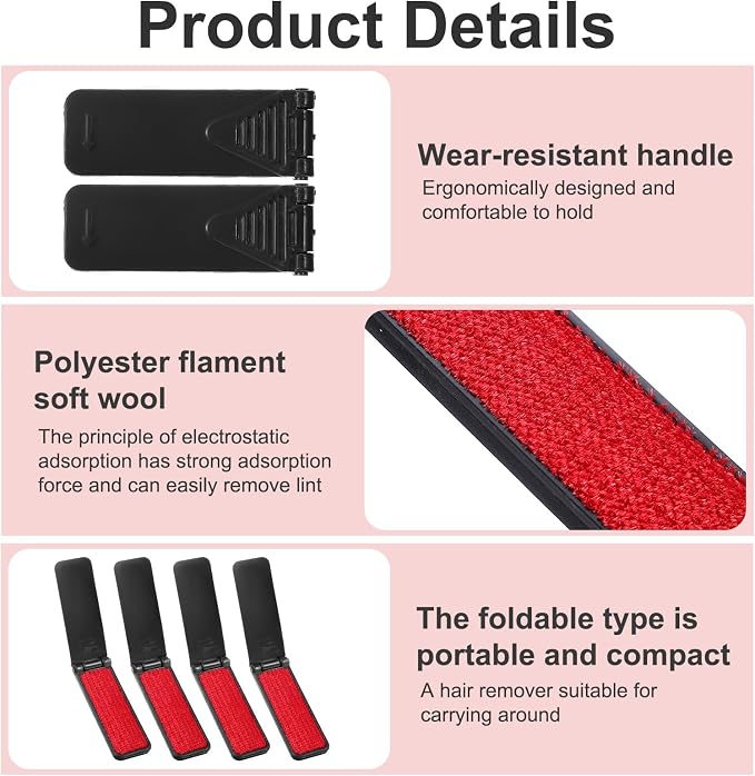 4 Pack Foldable Travel Lint Brush, Reusable Lint Brushes - Image 3