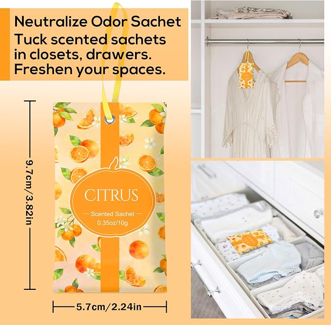 SCENTORINI Scented Sachets for Drawers and Closets, Citrus Scent 14 Pack - Image 5