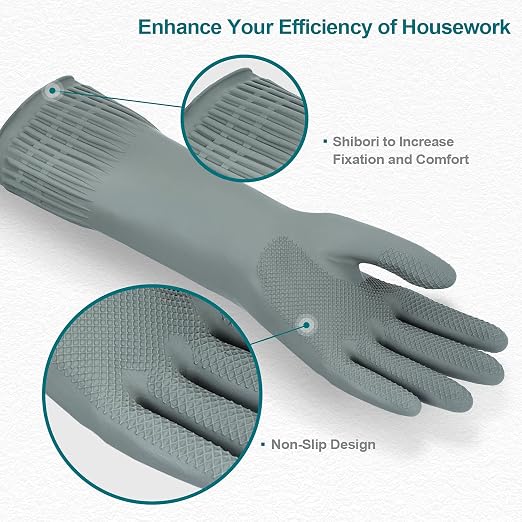Mamison Rubber Dishwashing Gloves, Non-Slip Kitchen, 2 Pairs | Korean natural - Image 2