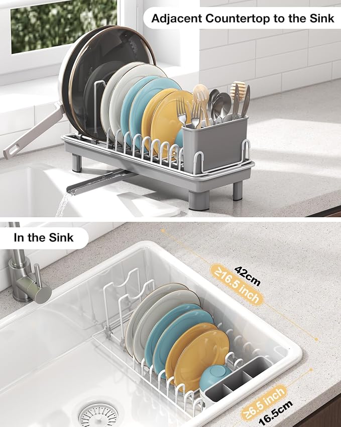 Small Dish Drying Rack with Drainboard, Compact - Image 3