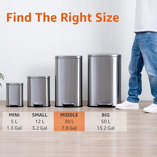 Amazon Basics MEDIUM Trash Can, 7.9 Gallon, Smudge Resistant Rectangular Bin - Image 4